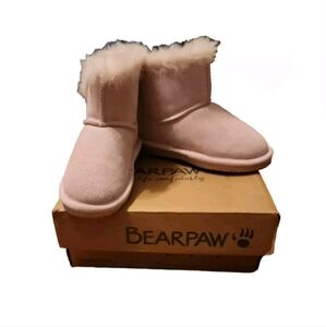 Bearpaw pink ankle boots with fur trim sz 3 Girls Brand New!